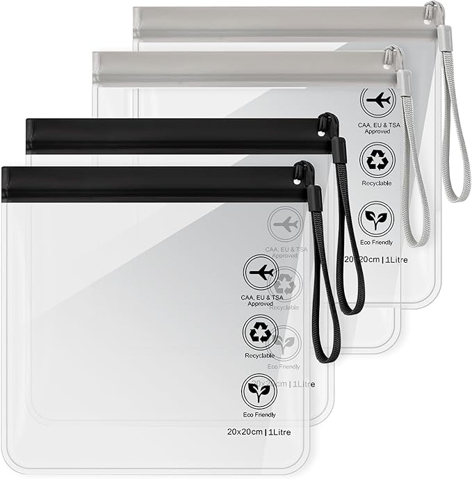 Clear Travel Toiletry Bag - Airport Security Liquids Bags, Airport Liquid Bag 20 x 20cm TSA Approved, Travel Accessories Makeup Bags Holiday Essentials Luggage for Men Women