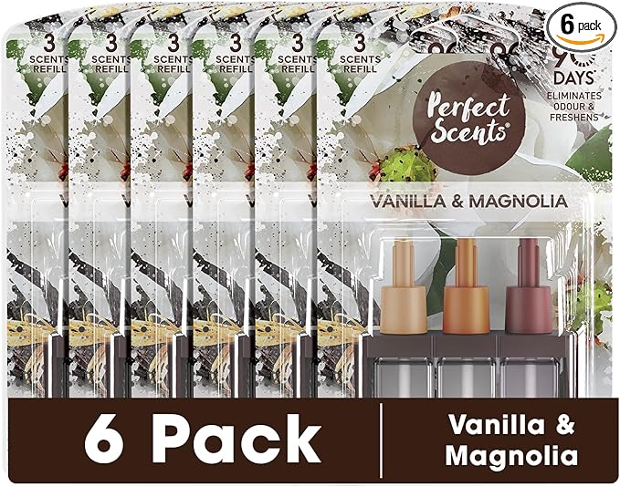 Perfect Scents 6 x 3 Scents Refill Air Freshener - Compatible with 3volution Vanilla and Magnolia 360ml, Brown