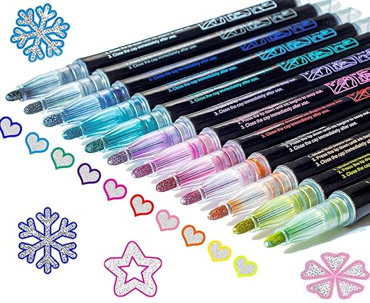 Valentines Gifts For Kids, 12 Glitter Pens Metallic Outline Paint Markers Pens, Arts Crafts Supplies, Easter Gifts Kids Girls Birthday Presents Teen Girls Gifts 4 5 6 7 8 9 10 11 12 13 Year Old
