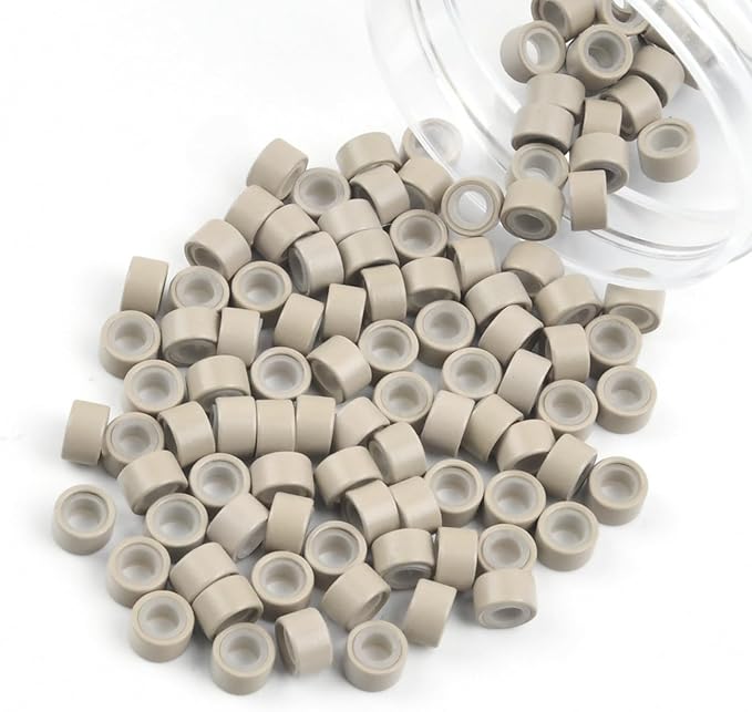 Vlasy 100 Pcs Silicone Micro Rings for I Tip Hair Extensions 5mm Micro Nano Beads Micro Links Hair Beads (Gray Blonde)