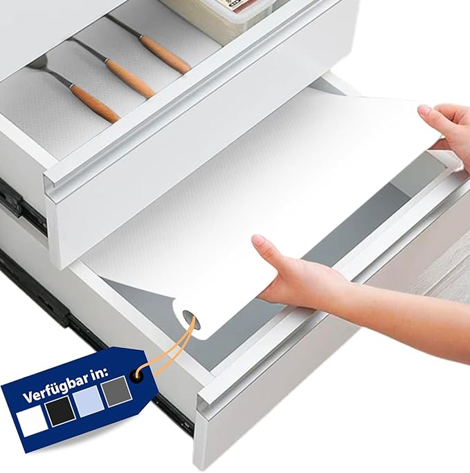 Linda's Essentials Kitchen Drawer Liners (44.5 x 500 cm) - Non-Slip Cupboard & Fridge Mats, Protects from Spills, Multi-Use Shelf & Cabinet Liner, Great Kitchen Accessory (White)