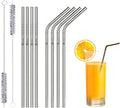 Set of 10 Reusable Metal Straws Drinking, 216mm Eco-Friendly Stainless Steel Drinking Straws for Cocktail, Milkshake, Cold/Hot Drinks (4 Straight + 4 Bent + 2 Cleaners) BPA Free