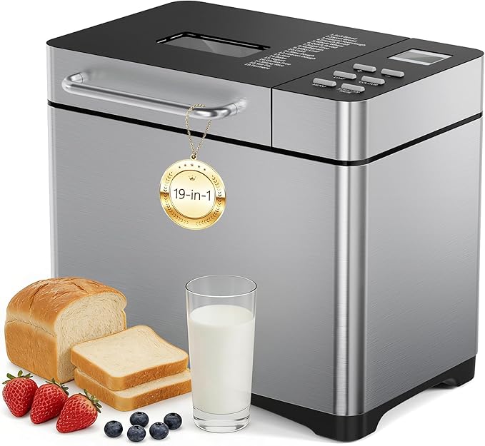 JUMMICO Automatic Bread Maker Machine with 19 Programs | Home Bread Making Made Easy | Up to 1 kg (approx. 2.2 lb) Loaf Capacity | 3 Crust Colours & Keep Warm Function