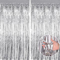 Tinsel Curtain - 2pcs 3.2ft x 6.5ft Tinsel Curtains Pastel Foils Fringe Party Decoration Background Door Curtains Hanging Streamers for Birthday School Party, Christmas New Year Decor (Silver)