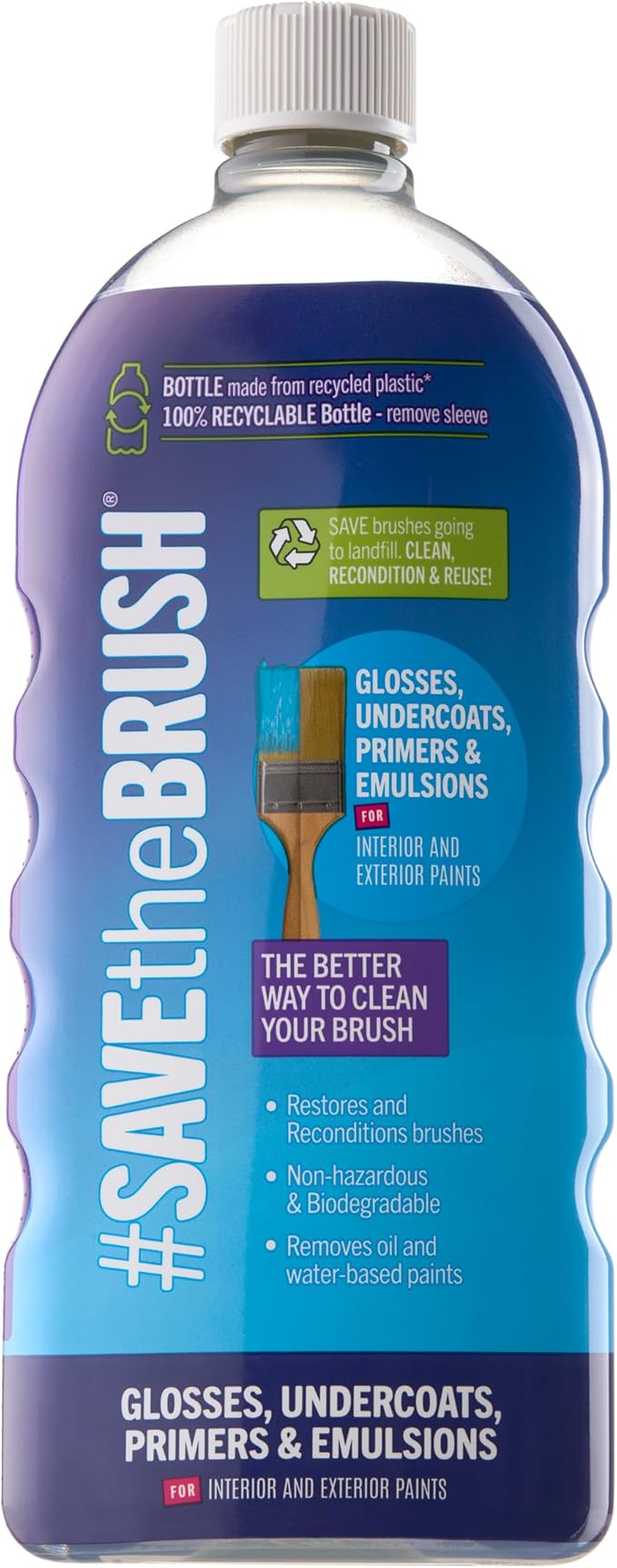 Bartoline Save the Brush® Glosses, Undercoats, Primers & Emulsions 1L – Eco White Spirit Alternative Cleans Brushes Fast – Biodegradable