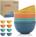 Wrova Reusable Plastic Bowl Sets 8 PCS Unbreakable Cereal Bowl 26 OZ Microwave and Dishwasher Safe Bowl Sets for Camping and Picnic Lightweight Kitchen Bowls for Serving Soup, Oatmeal and Fruit-Multi