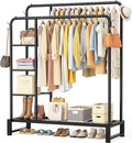 HOMIDEC Clothes Rail,Double Rail Clothes Rack with 4 Storage Shelves,Heavy Duty Metal Clothing Rail Supports to 80kg,Multifunctional Clothes Storage for Bedroom,Office,Shop(Black).