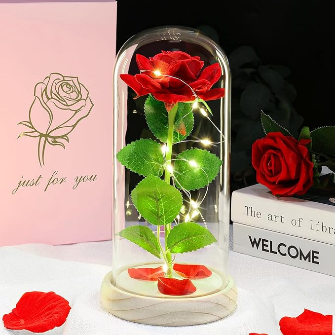 DEEMEI Valentines Gifts for Her Valentine's Day Eternal Rose Flower Birthday Gifts for Women Mum Wife Girlfriend Galaxy Crystal Rose Light Up Flower In Glass Dome for Valentines Anniversary
