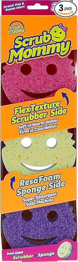 Scrub Daddy Scrub Mommy Cleaning Sponges - Dual Sided Non Scratch Sponge Scourers, Smiley Kitchen Sponges for Dishwashing & Bathroom, FlexTexture Dish Scrubber Sponge, Assorted 3 Pack