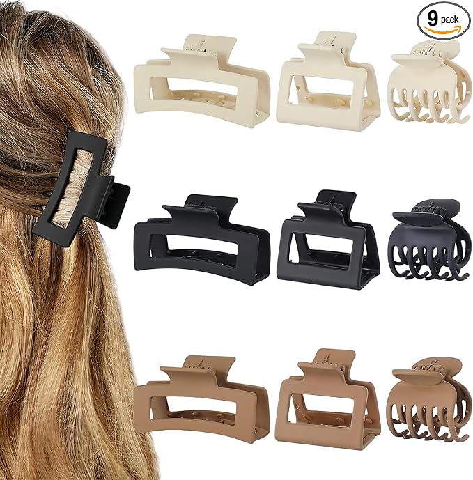 Medium Claw Hair Clips Set, 3 Styles Claw Clips, 4“ Large Hair Claw Clips+2” Medium Small Hair Claw Clip, Rectangle Square Hair Clip for Thick & Fine H-air, Gift for Women Girl