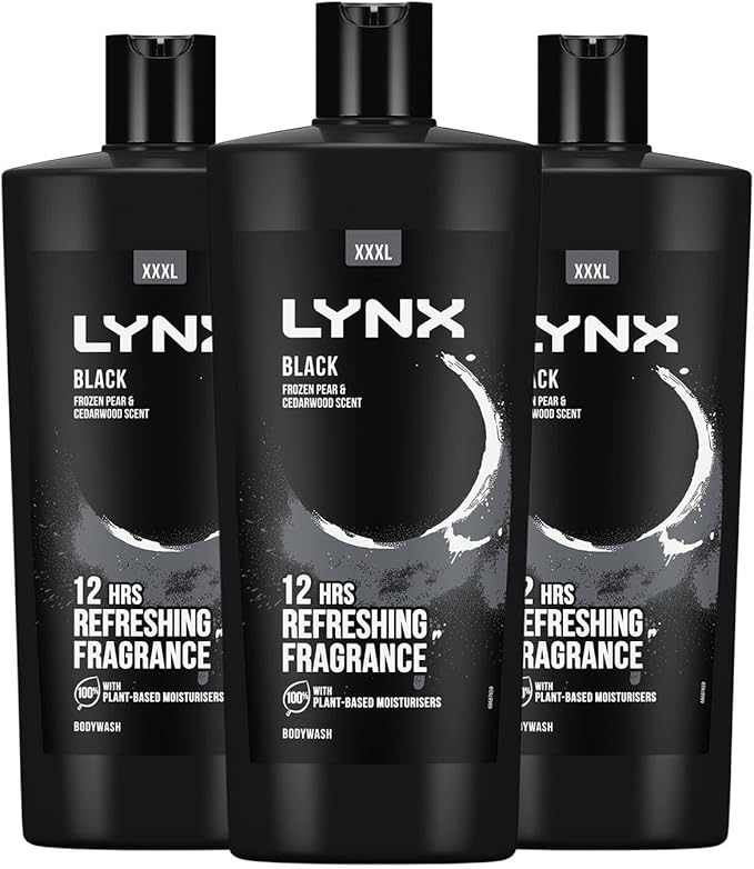 Lynx Shower Gel 12 Hours of Long Lasting Refreshing Fragrance Body Wash with Plant-Based Moisturisers for Men XXXL Size Body Cleanser for Naturally Soft Skin, 700ml (Black, Buy 3)