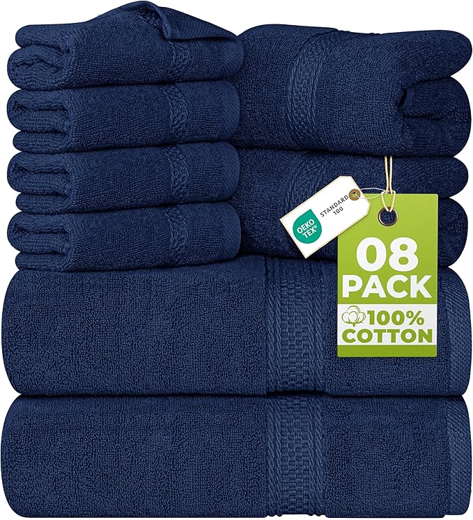 Utopia Towels 8 Piece Towel Set - 2 Bath Towels, 2 Hand Towels and 4 Washcloths Cotton Hotel Quality Super Soft and Highly Absorbent (Navy)