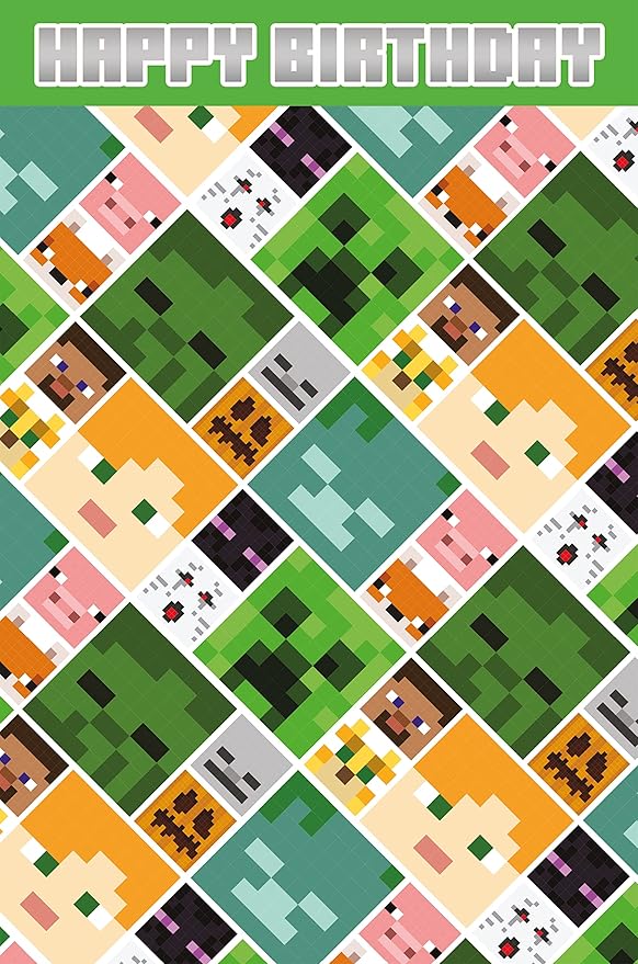 Danilo Promotions Limited Minecraft Birthday Card, Happy Birthday Card, Minecraft Happy Birthday Card, Minecraft Happy Birthday Card,Multi,210 x 290 mm