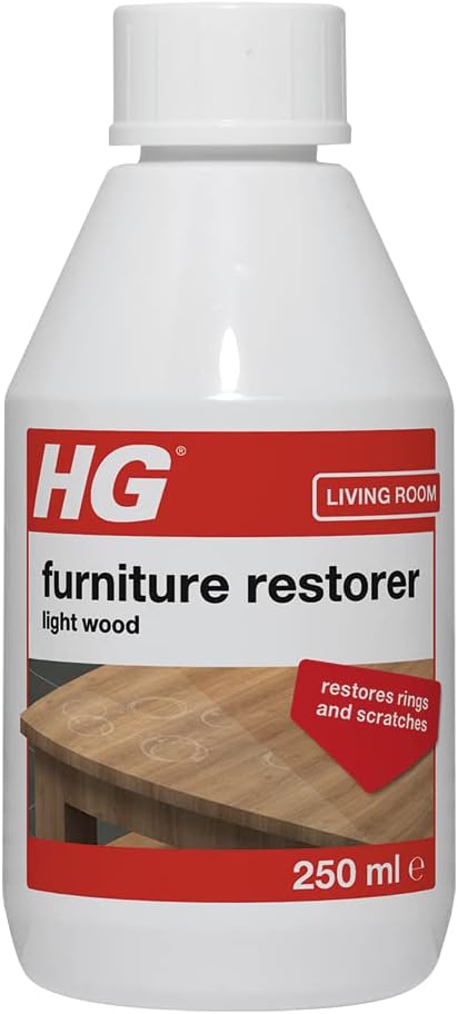 HG Furniture Restorer for Light Wood, Wood Stain Remover & Wood Cleaner for Scratches, Water Marks & Coffee Cup Rings, Oak Stain Remover & Laminate Furniture Restorer - 250ml