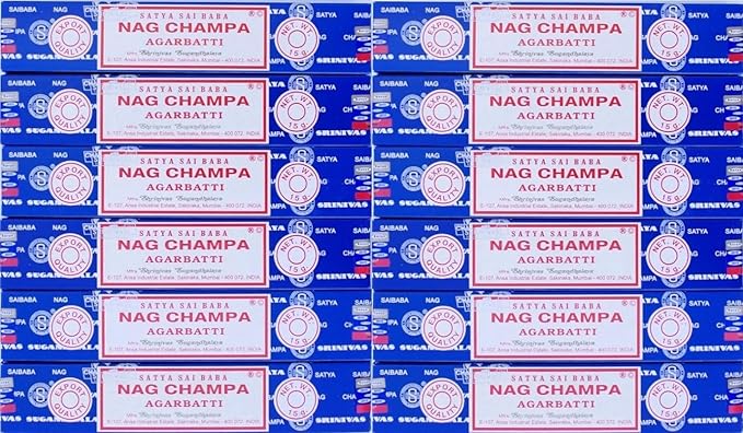 Satya Nag Champa Incense Sticks, Wood, Floral, 15g x 12 packs = 144 sticks, Blue