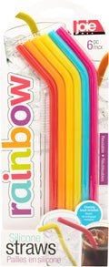 Joie Reusable Silicone Straws, Set of 6 with Cleaning Brush, Rainbow, 6 count
