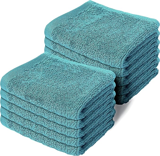 10 Pc Face Flannels Pack - 500 GSM 100% Egyptian Cotton Towel Set - Quick Dry and Absorbent Wash Cloth - Easy Drying Kitchen and Bath Flannel for Home Spa & Professional Use -Kingfisher 30X30CM