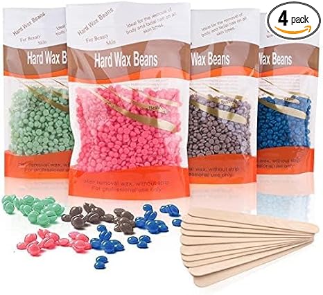 Hard Wax Beads, 4 X 100G Painless with 10 Applicators, Professional Wax Beads for Eyebrow, Armpit, Bikini, Back, Chest, Legs, Painless Hair Removal, Christmas Gifts