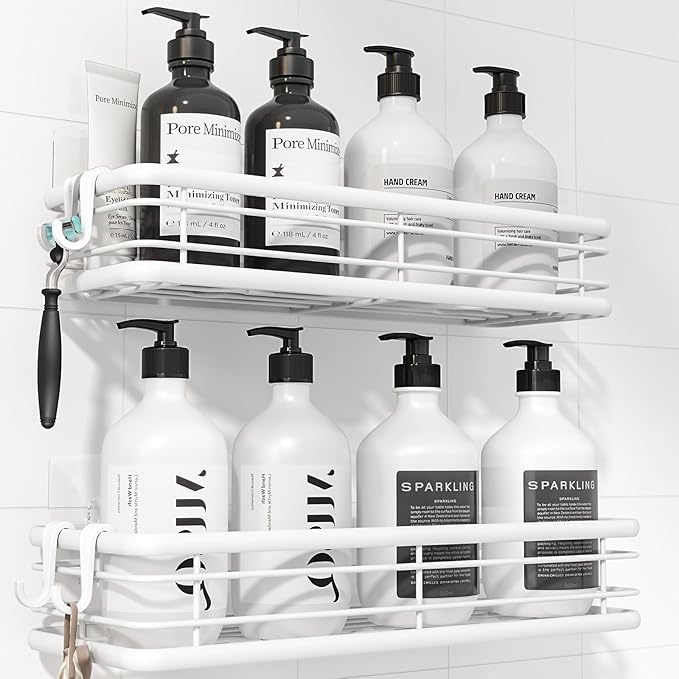 Kitsure Shower Caddy - 2-Pack Rustproof Bathroom Shelves, Large Capacity Adhesive Shower Shelf No Drilling, Space-Saving Storage of Bathroom Essentials, W30.0cm, White