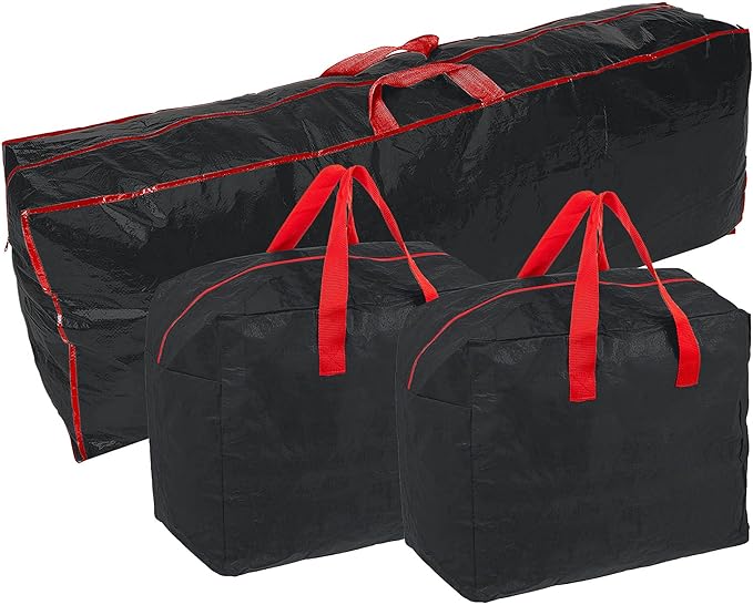 Ram® BLACK 3 Piece Large Christmas Tree Storage Bags With Zip, Waterproof, Includes 2 Decoration Bags
