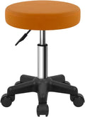 FURWOO Round Rolling Stool with Wheels Height Adjustable Spa Stool for Salon Massage Home Kitchen Brown