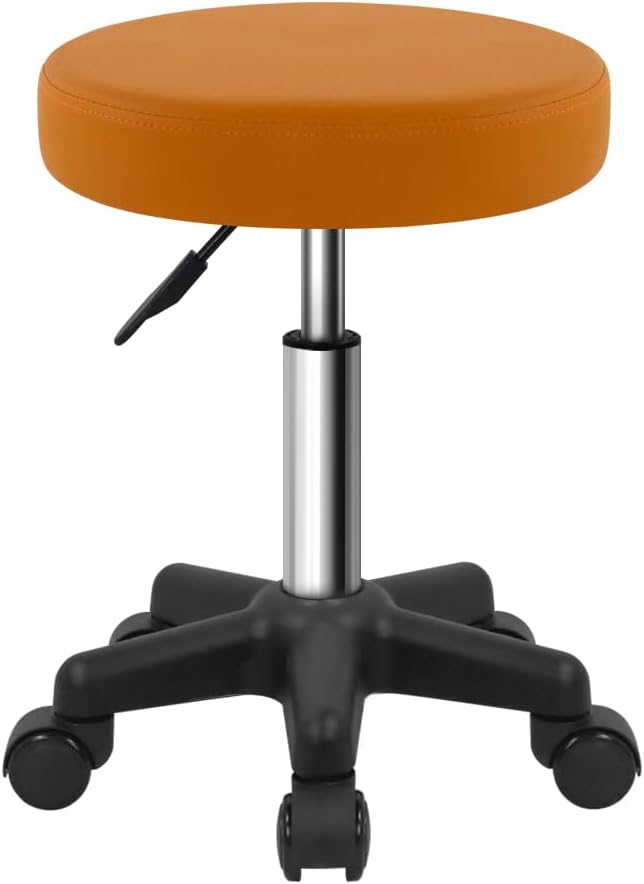 FURWOO Round Rolling Stool with Wheels Height Adjustable Spa Stool for Salon Massage Home Kitchen Brown