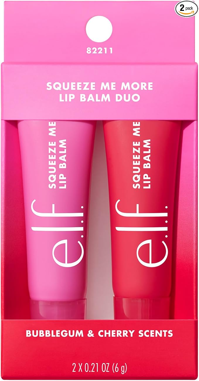 e.l.f. Squeeze Me Lip Balm Duo, Moisturizing Lip Balm for a Sheer Tint of Colour, Infused with Hyaluronic Acid, Vegan & Cruelty-Free, CHERRY/BUBBLEGUM