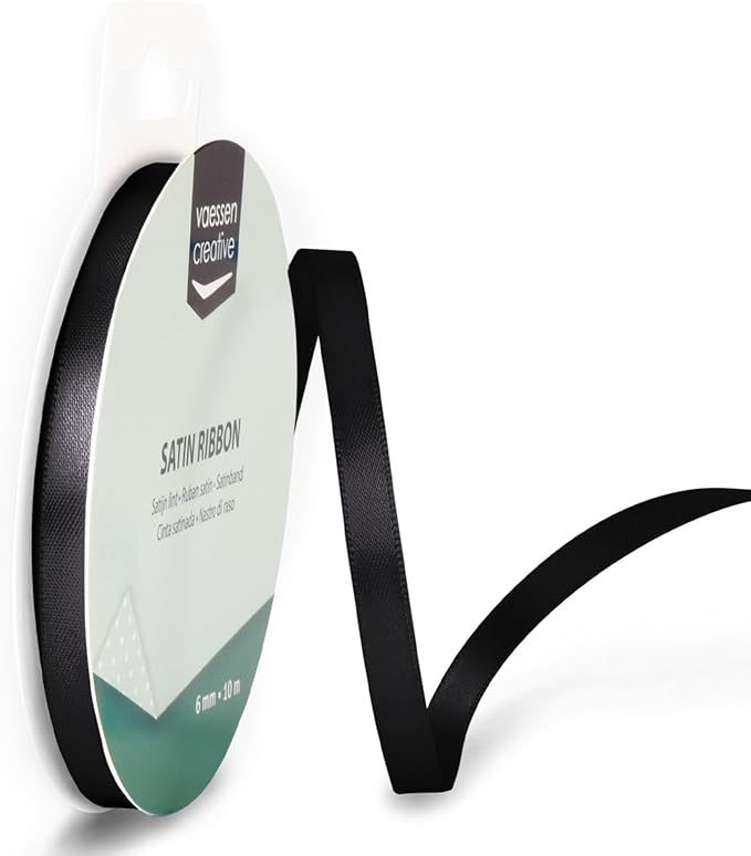 Vaessen Creative Satin Ribbon, Black, 6mm x 100m Double-Sided Shine for Card Making, Scrapbooks, Gift Wrapping and Other Craft Projects, 301002-1004