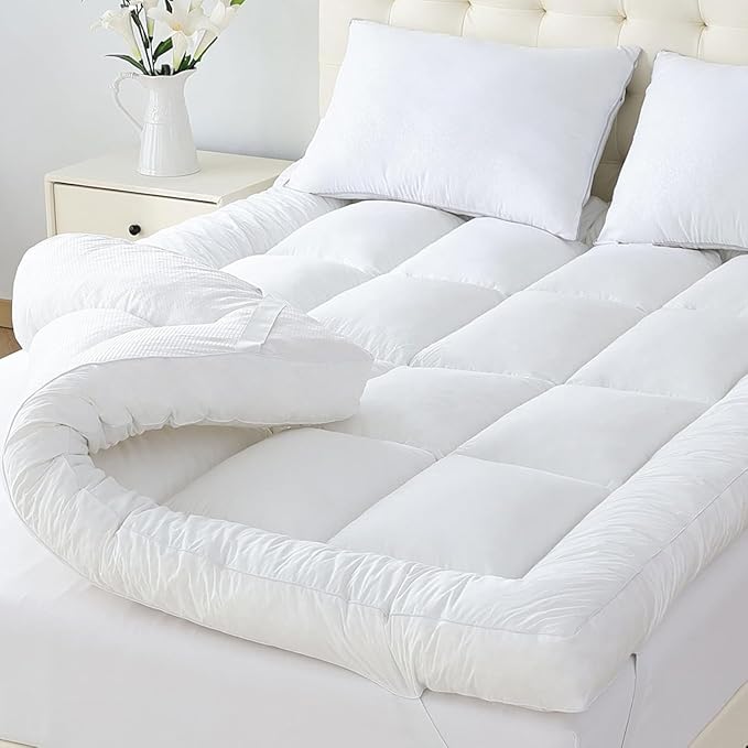 Mattress Topper Double Bed 4 Inch/10cm – Soft, Hotel Quality Hypoallergenic Breathable Quilted Double Mattress Toppers – Microfiber Doubles Bed Topper Elastic Bands Up To 40cm (137x190+10cm)