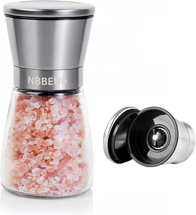 Salt and Pepper Grinder with Adjustable Non-Corrosive Ceramic Grinder and 304 Stainless Steel,Glass and Stainless Steel Spice Mills with Adjustable Coarseness - Easy to Use and Fill - Large Capacity