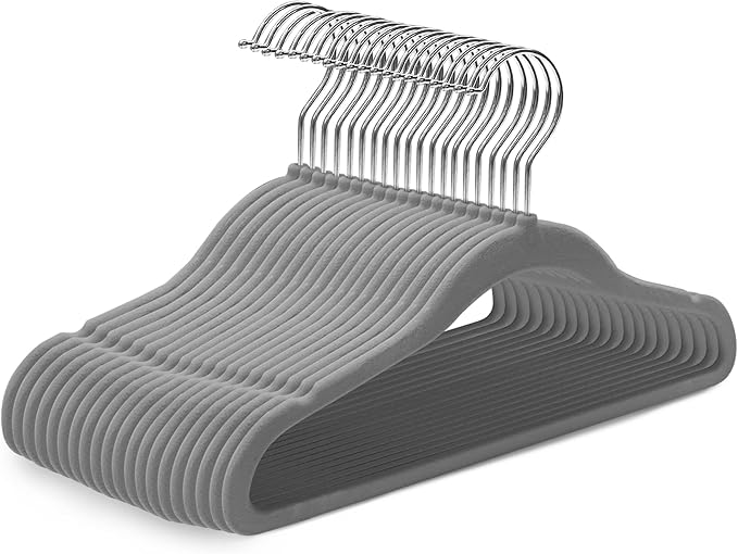 Kidoola 20 Velvet Baby Hangers, Nursery Coat Clothing Hangers for Babies, Infant, Toddlers and Kids, Unisex for Boys or Girls up to 24 Months (Grey)