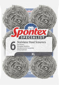 Spontex Specialist Stainless Steel Scourers | XL | Tough Metal Scourers for Professional Washing Up, Grease Removal and Dish Scrubbing | 6 Pack