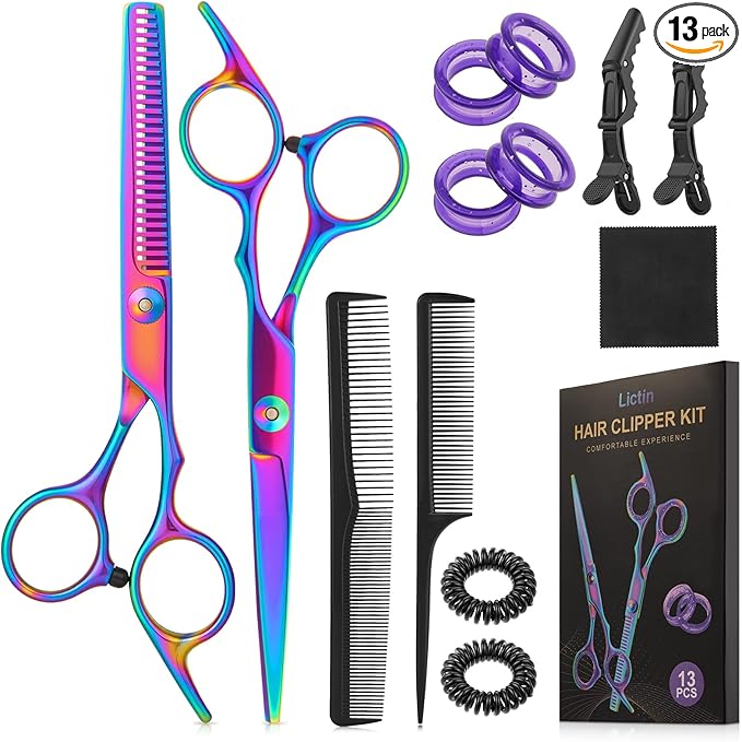 Lictin Hairdressing Scissors Set, 6.7-inch Straight Hair Scissors & Hair Thinning Scissors, Extra Sharp Stainless Steel Shears with Ergonomic Handle for Men Women Children Pets Dog Home Salon Barber
