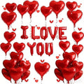 I Love You for Him/Her Balloons 34PCS Red 18 Inch Heart Balloons Banner Romantic Decoration Kit for Valentines Party Wedding Engagement Galentines Day Bridal Shower Anniversary Decor