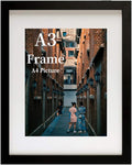 MEGAROOM Wood A3 Picture Frame - A3 Frame for 16.5 x 11.7 Inch (42 x 29.7 cm) Photo Wall Hanging - Photo Frame with Clear Perspex Front - Wall Mounting to Hang Portrait or Landscape (Black)