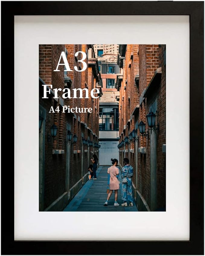 MEGAROOM Wood A3 Picture Frame - A3 Frame for 16.5 x 11.7 Inch (42 x 29.7 cm) Photo Wall Hanging - Photo Frame with Clear Perspex Front - Wall Mounting to Hang Portrait or Landscape (Black)