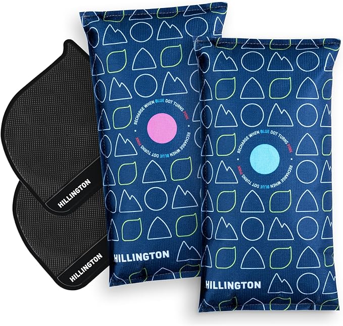 Hillington Car Dehumidifier Bag Reusable 1kg - 2-Pack Moisture Absorbers with Sticky Pads - Microwave Rechargeable, Condensation Absorbers for Windows - Reusable Dehumidifier Bags for Home and Cars