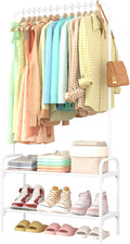 Clothes Rail - Large Capacity Freestanding Clothes Rack with 2-Tier Shoe Organizer & Non-Slip Feet, Heavy-Duty Clothing Rail for Bedroom, Entrance, Laundry, 74 x 30 x 150cm, White