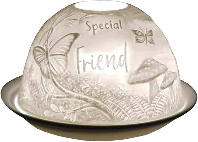 Cello Special Friend Woodland Tealight Dome, Porcelain Candle Holder With Loving Message. Use Tealights or LEDs. Sentimental Friendship Gift For Women