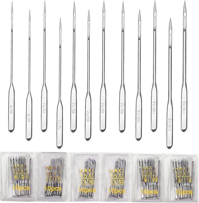 60 Pcs Sewing Machine Needles Assorted Size 65/9, 75/11, 80/12, 90/14, 100/16, 110/18 Anvin Universal Machine Needles Heavy Duty for Singer, Brother, Janome, Varmax Home Sewing Machines