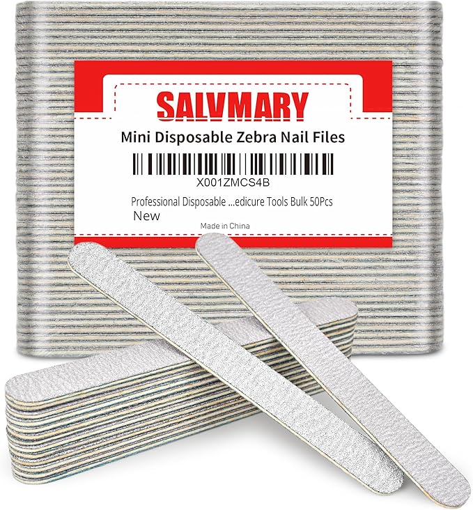 Professional Disposable Zebra Nail Files 100/180 Grit Small Double Sided Emery Boards for Natural Acrylic Gel Nails Manicure Pedicure Tools Bulk 50Pcs