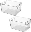 Clear Plastic Storage Bins for Fridge, Cupboard, Pantry, and Kitchen - Versatile Kitchen Storage Organiser for Food, Fruit, Vegetable, Cleaning Products, and Clothing Storage (2-Pack)