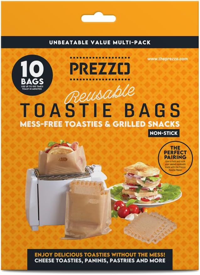 Prezzo Reusable Toastie Bags 100+ Use (10 Pack) | Non-Stick, Heat-Resistant & Easy to Clean | Perfect for Toasties, Paninis, Grilled Cheese & Snacks | Ideal for Toasters, Air Fryers & Grills