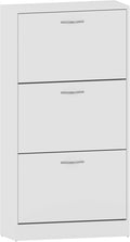 Vida Designs Shoe Cabinet, Wooden Shoe Storage Unit with 3 Pull-Down Drawers, Multifunctional Dust-Proof Space-Saving Slim Cupboard for Hallway or Entryway (White)