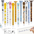 Erasable Pens Fine Point 0.5mm-Rub out Pen Set for School Writing 12 Coloured Ink Pens (6 Blue & 6 Black) with Rubber Eraser -Cute Animal Design Stationery Supplies for Kids Girls Boys Adults