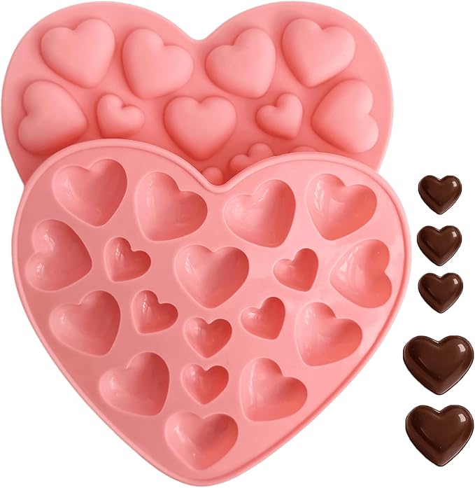 Heart Shaped Silicone Chocolate Mould Set, 2 x 18 Cavity Heart Silicone Candy Moulds for Homemade Chocolates, Sweets, Jelly and Valentine’s Day Treats