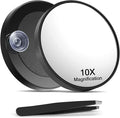 10X Magnifying Mirror with 2 Suction Cups, 8.8cm Magnified Makeup Mirror and Slant Tweezers,1PCS,Black