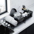 Kitsure Dish Drainer Rack - Extendable Dish Drainer, Multifunctional Dish Rack for Kitchen Counter, Anti-Rust Draining Board Rack with Cutlery & Cup Holders, 67.8cm x 32.7cm x 14.9cm, Black