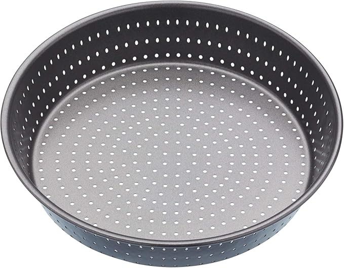 MasterClass KCMCCB15 Crusty Bake 23 cm Deep Perforated Pie Dish with PFOA Non Stick, Robust 1 mm Carbon Steel, 9 Inch Round Tin, Grey