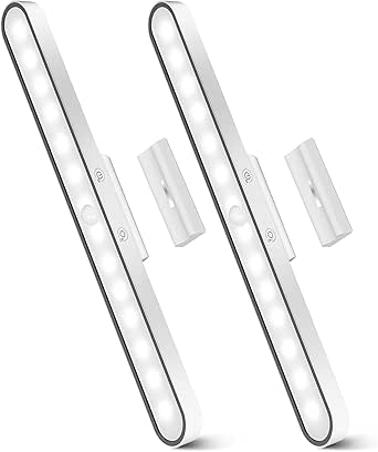 Under Cabinet Kitchen Lights, 6000K Dimmable Wireless Motion Sensor Wall Lights, USB-C 2500mAh Rechargeable Battery Operated LED Lights Indoor for Kitchen, Cupboard, Wardrobe, Stair and Mirror, 2 Pack
